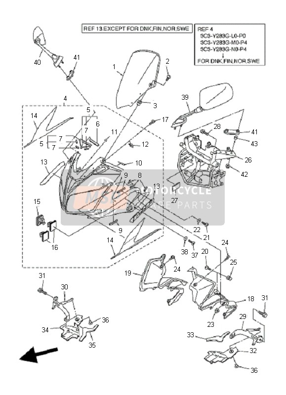 Yamaha FZ1-SA FAZER 2007 Cowling 1 for a 2007 Yamaha FZ1-SA FAZER