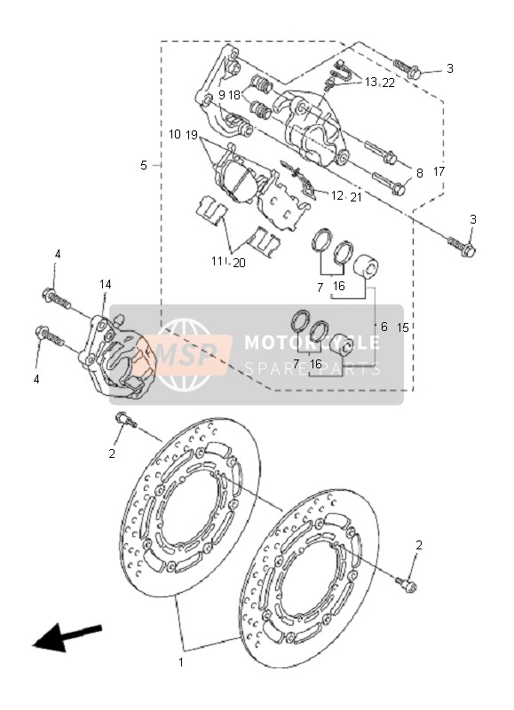 5VXW00450000, Remblok Voor, Yamaha, 0