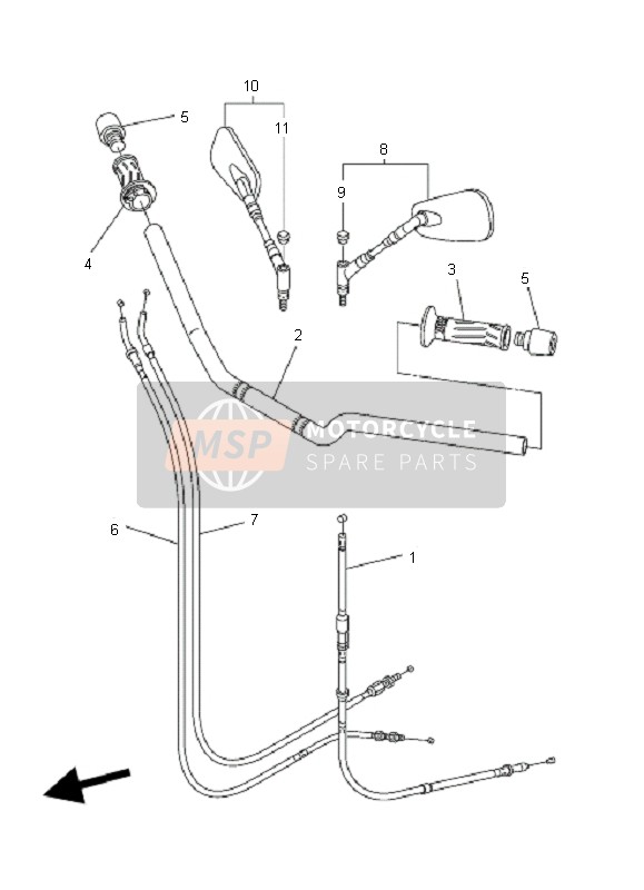 Yamaha FZ6-N 2007 Poignée de direction & Câble pour un 2007 Yamaha FZ6-N