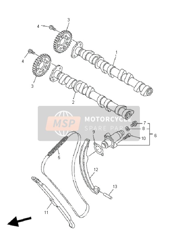 Yamaha FZ6-NA 2007 Nokkenas & Ketting voor een 2007 Yamaha FZ6-NA