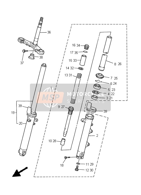 Yamaha XJ600S DIVERSION 1997 Forcella anteriore per un 1997 Yamaha XJ600S DIVERSION