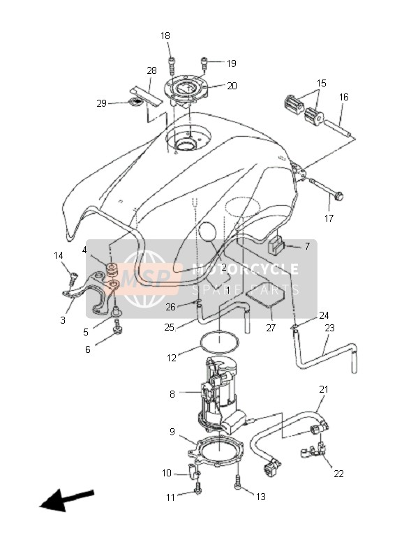 Yamaha FZ6-S FAZER 2007 Benzinetank voor een 2007 Yamaha FZ6-S FAZER