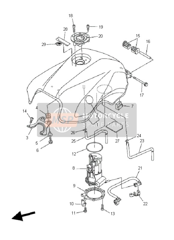 Yamaha FZ6-SA FAZER 2007 Depósito de combustible para un 2007 Yamaha FZ6-SA FAZER