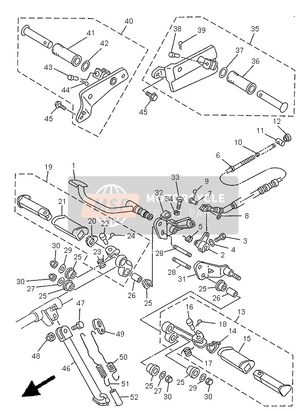 2UJ274200000, Front Footrest Assy (Right), Yamaha, 0