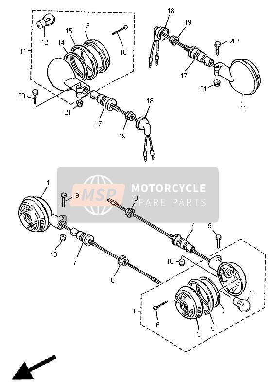 Yamaha XV535-S VIRAGO 1997 Luz intermitente para un 1997 Yamaha XV535-S VIRAGO