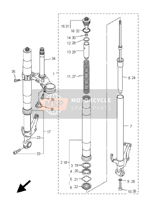 Yamaha FZ1-NA FAZER 2008 Voorvork voor een 2008 Yamaha FZ1-NA FAZER