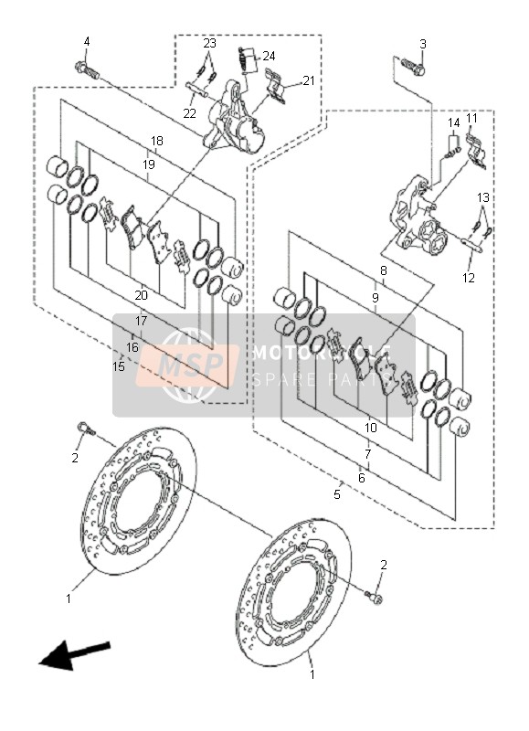 Yamaha FZ6-NAHG 2008 Pinza de freno delantero para un 2008 Yamaha FZ6-NAHG