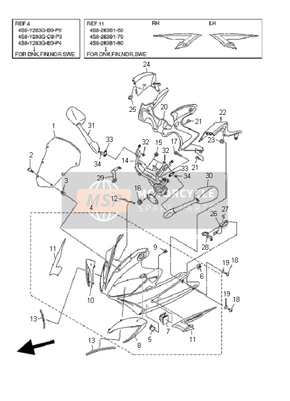 Yamaha FZ6-SHG FAZER 2008 Kuipwerk 1 voor een 2008 Yamaha FZ6-SHG FAZER