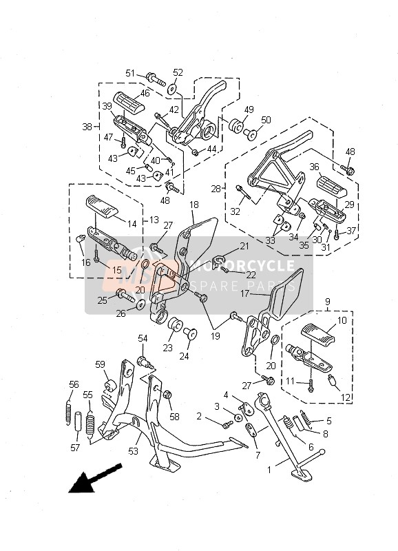 5DM274200000, Front Footrest Assy (Right), Yamaha, 2