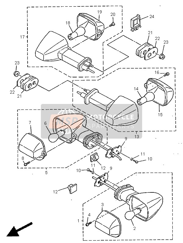 Yamaha FZS600 1998 Knipperlicht voor een 1998 Yamaha FZS600