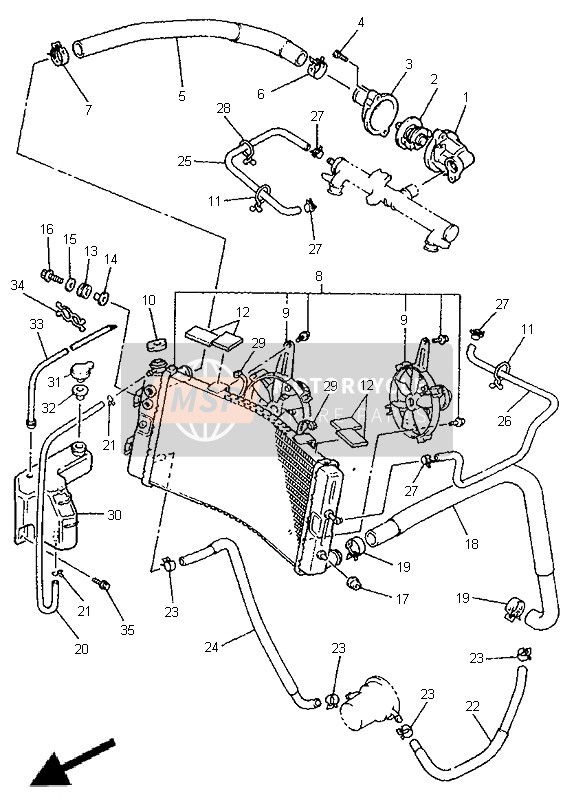 Yamaha GTS1000A 1998 Radiator & Hose for a 1998 Yamaha GTS1000A