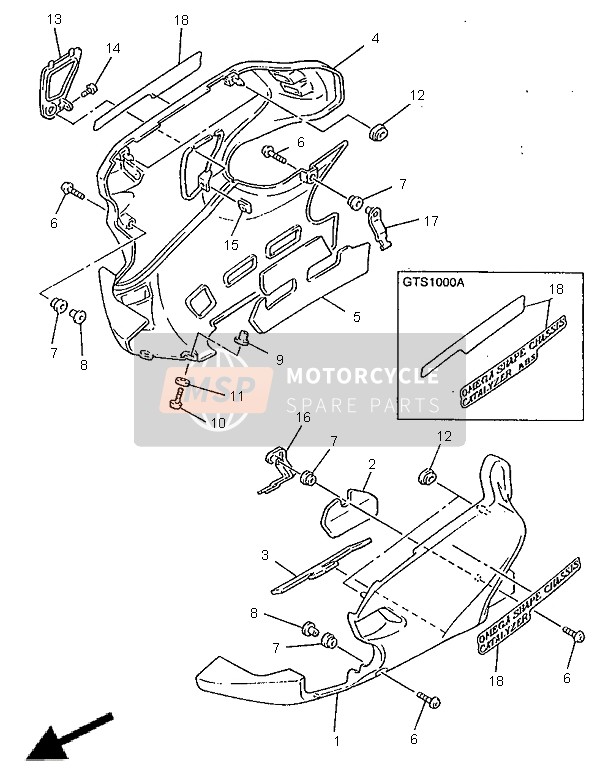 Yamaha GTS1000A 1998 Cowling 3 for a 1998 Yamaha GTS1000A