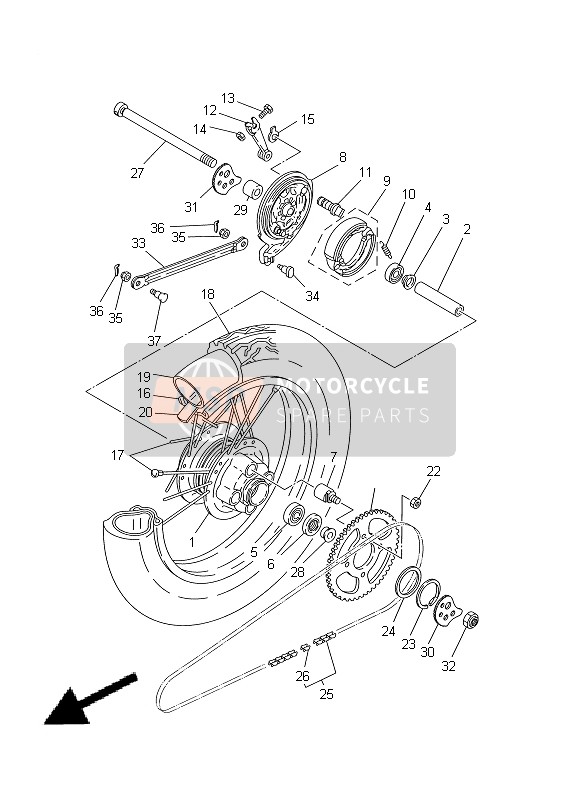 Yamaha SR125 1998 Achterwiel voor een 1998 Yamaha SR125