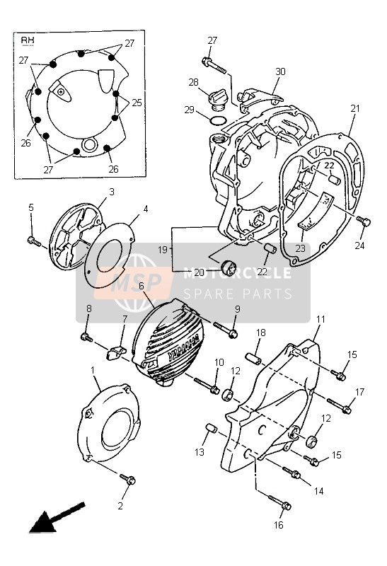 Yamaha XJ600N 1998 Tapa del cárter 1 para un 1998 Yamaha XJ600N