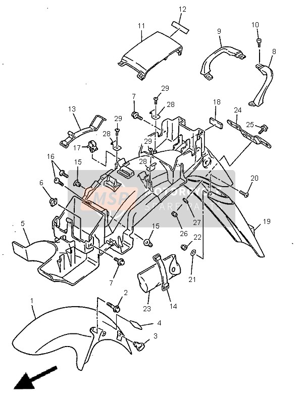 Yamaha XJ600S DIVERSION 1998 Spatbord voor een 1998 Yamaha XJ600S DIVERSION