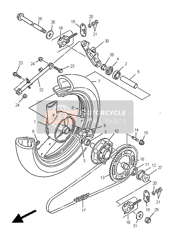 Yamaha XJ600S DIVERSION 1998 Rueda trasera para un 1998 Yamaha XJ600S DIVERSION