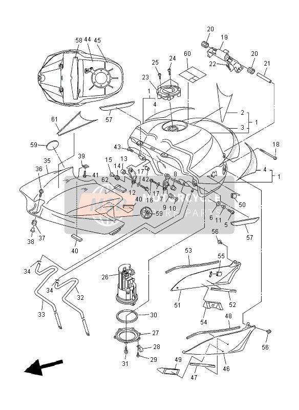 Yamaha YZF-R1 2008 Fuel Tank for a 2008 Yamaha YZF-R1