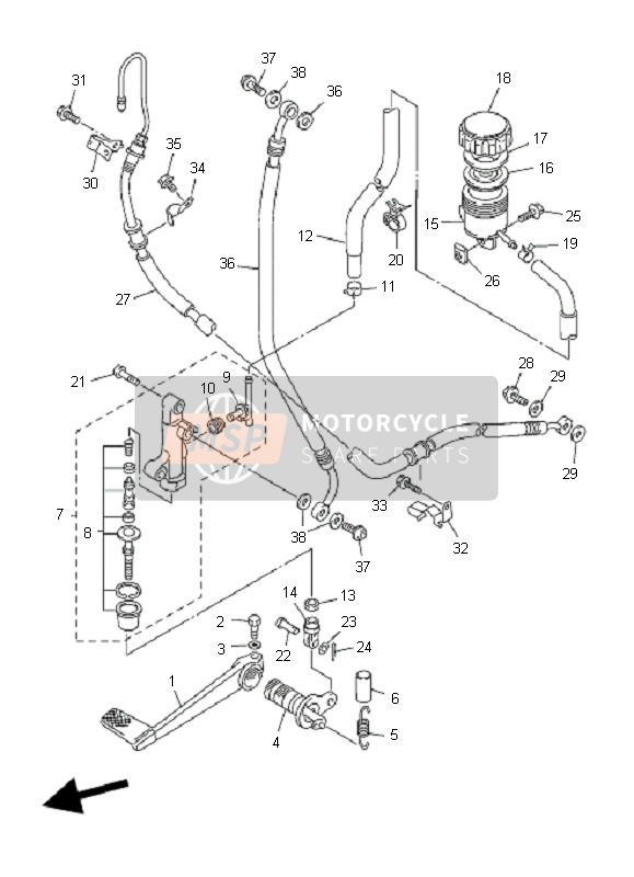 Yamaha FJR1300AS 2009 Pompa freno posteriore per un 2009 Yamaha FJR1300AS