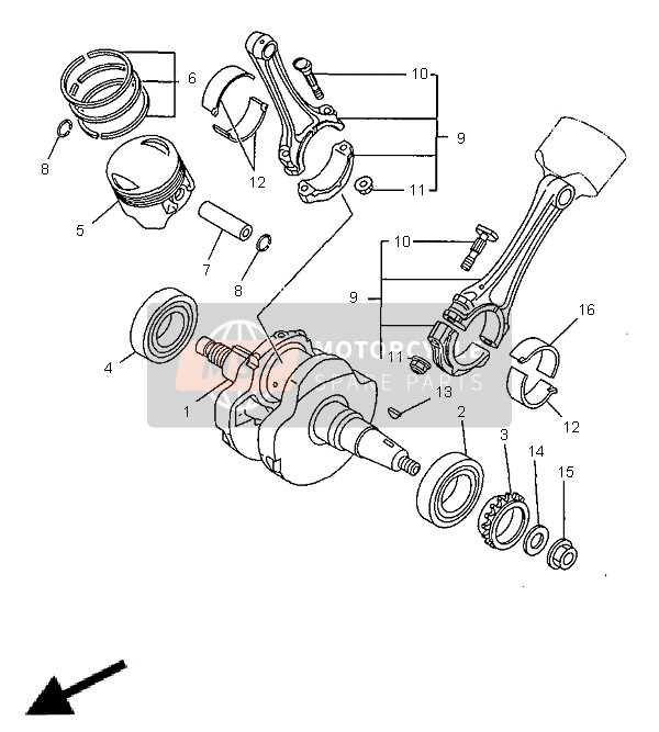 Yamaha XV1100 VIRAGO 1998 Crankshaft & Piston for a 1998 Yamaha XV1100 VIRAGO