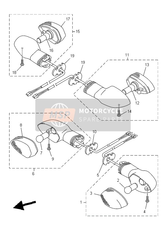 20S833301000, Ass.Lampeggiatore Posteriore 1, Yamaha, 0