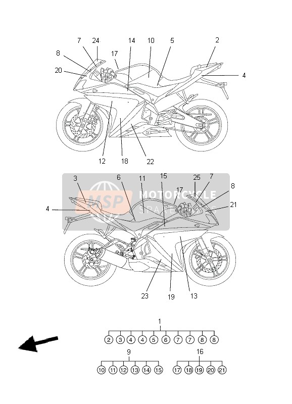 Yamaha YZF-R125 2009 Graphic & Emblem for a 2009 Yamaha YZF-R125