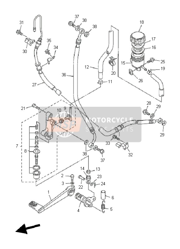 Yamaha FJR1300AS 2010 Maître-cylindre arrière pour un 2010 Yamaha FJR1300AS