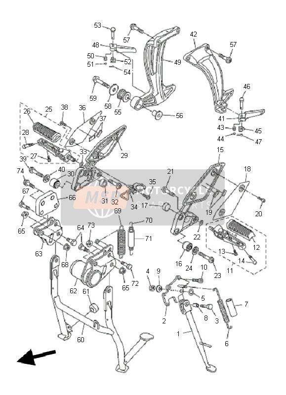 Yamaha FZ1-SA FAZER 2010 In Piedi & Poggiapiedi per un 2010 Yamaha FZ1-SA FAZER