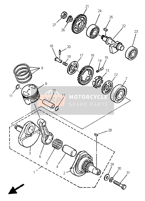 Yamaha SR125 1999 Cigüeñal & Pistón para un 1999 Yamaha SR125