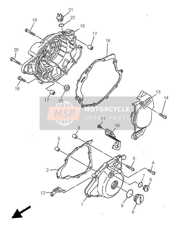 Yamaha SR125 1999 Tapa del cárter 1 para un 1999 Yamaha SR125