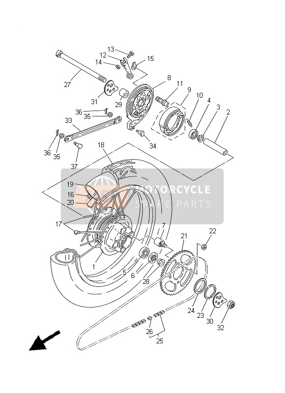 Yamaha SR125 1999 Roue arrière pour un 1999 Yamaha SR125