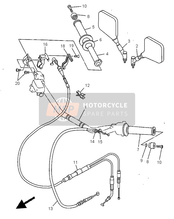 Yamaha TDR125 1999 Stuurhandvat & Kabel voor een 1999 Yamaha TDR125