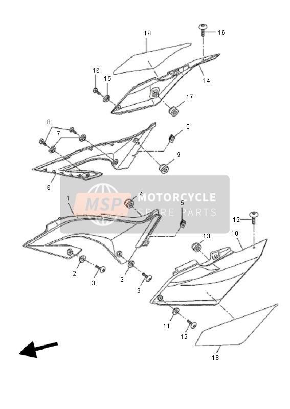 Yamaha WR125X 2010 Cubierta lateral para un 2010 Yamaha WR125X