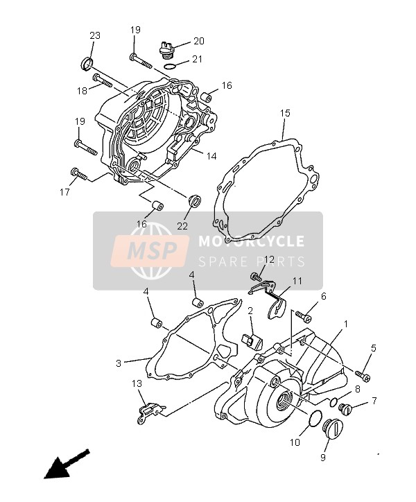 Yamaha TW125 1999 Tapa del cárter 1 para un 1999 Yamaha TW125