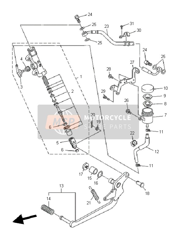 Yamaha XJ6F 2010 Maître-cylindre arrière pour un 2010 Yamaha XJ6F