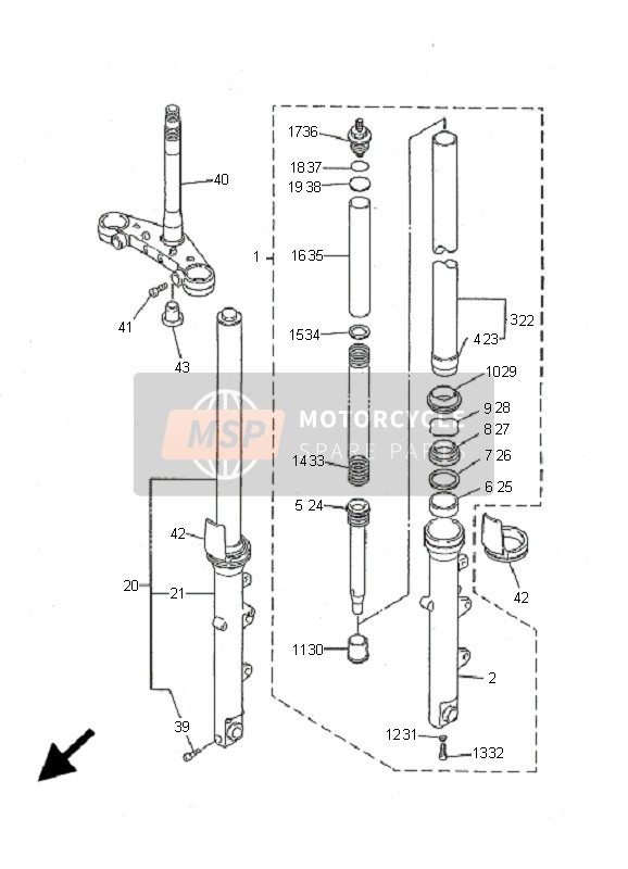 Yamaha FZS600S FAZER 2001 Forcella anteriore per un 2001 Yamaha FZS600S FAZER