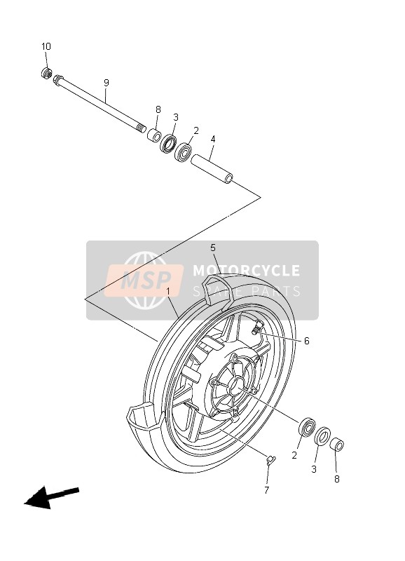 Yamaha XVS1300A MIDNIGHT STAR 2010 Front Wheel for a 2010 Yamaha XVS1300A MIDNIGHT STAR