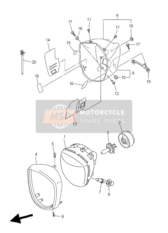 Yamaha XVS1300A MIDNIGHT STAR 2010 Headlight for a 2010 Yamaha XVS1300A MIDNIGHT STAR