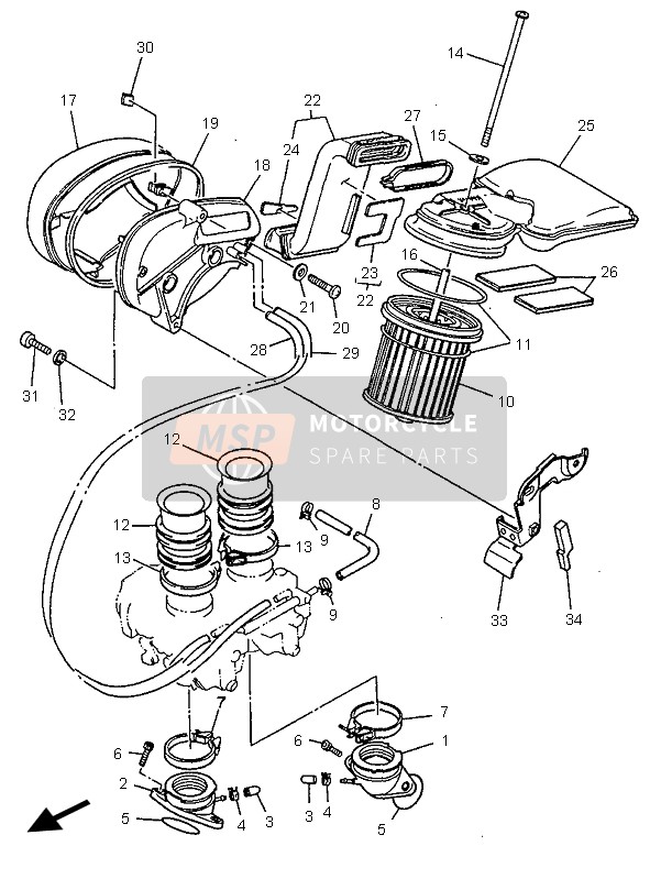 Yamaha XV535 VIRAGO 1999 Intake for a 1999 Yamaha XV535 VIRAGO