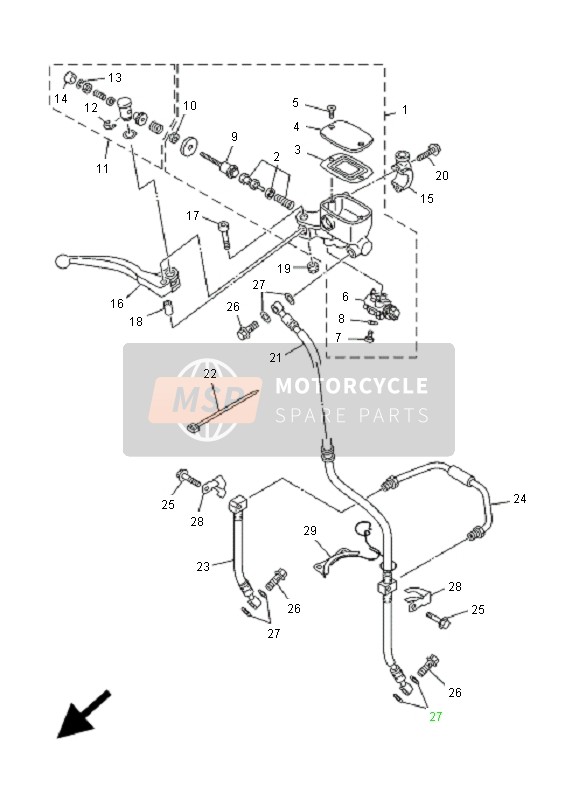 Yamaha TDM850 2001 Pompa freno anteriore per un 2001 Yamaha TDM850