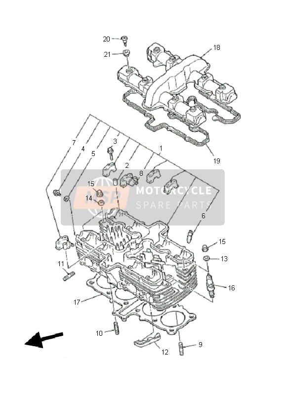 5UX111011000, Cylinder Head Assy, Yamaha, 0