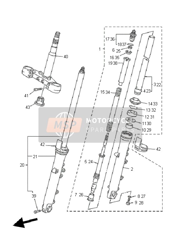 5UX231033000, Front Fork Assy (R.H), Yamaha, 0