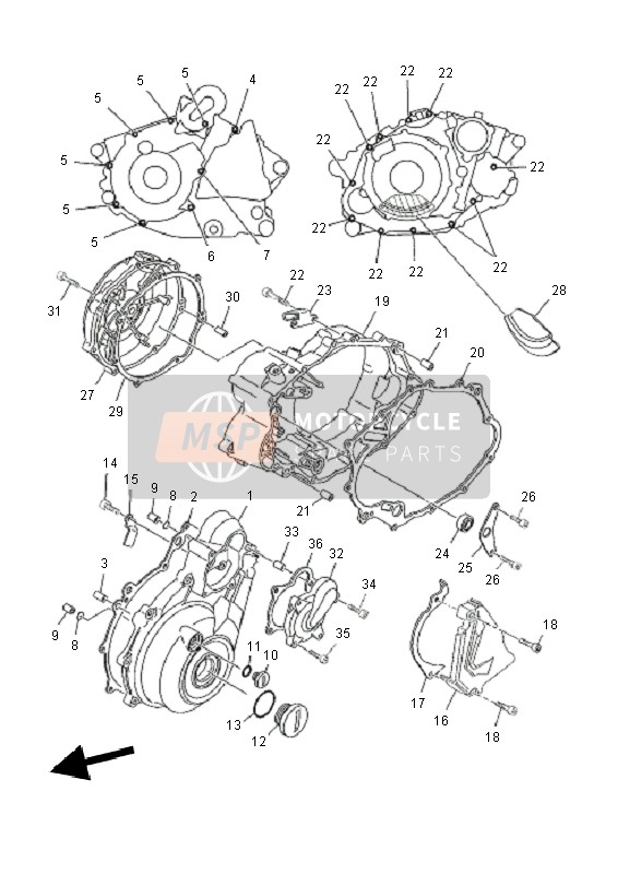 Yamaha XT660Z TENERE 2011 Crankcase Cover 1 for a 2011 Yamaha XT660Z TENERE