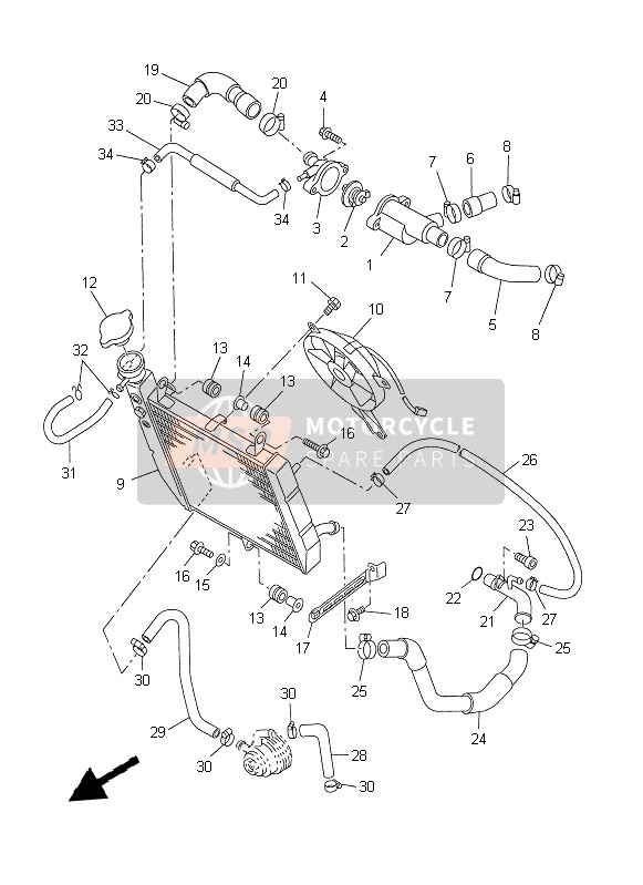 Yamaha YZF-R1 1999 Radiator & Hose for a 1999 Yamaha YZF-R1