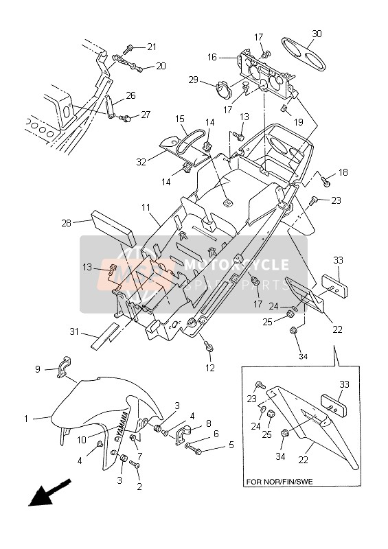 Yamaha YZF-R1 1999 Spatbord voor een 1999 Yamaha YZF-R1