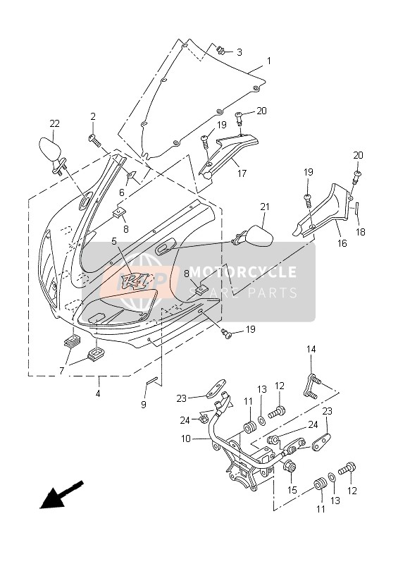 4YR262800100, Ruckblickspiegel Kompl (L), Yamaha, 1