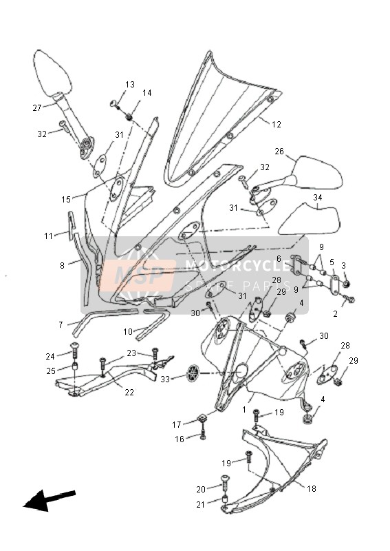 Yamaha YZF-R125 2011 Cowling 2 for a 2011 Yamaha YZF-R125