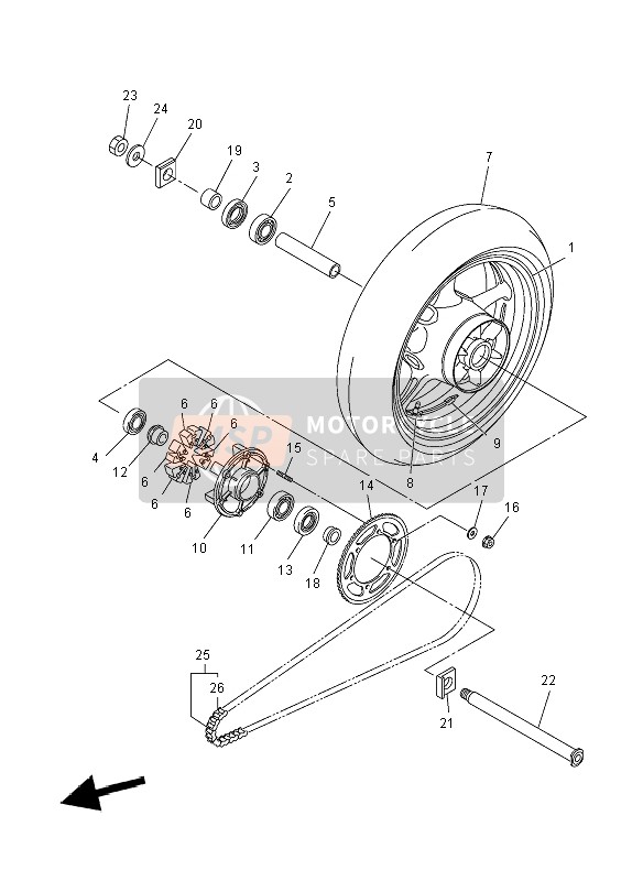 Yamaha FZ8-N 2012 Achterwiel voor een 2012 Yamaha FZ8-N