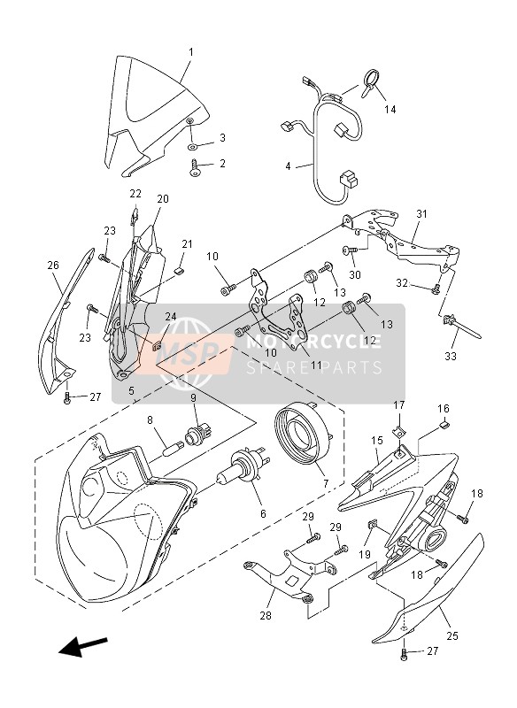 39P843000000, Koplampsamenstel (12V 35/, Yamaha, 0