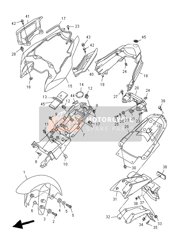 42P2165100P3, Afdekkap, Achterspatbord, Yamaha, 1