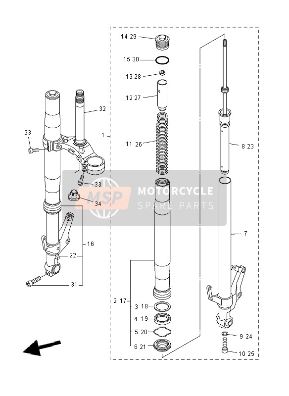 Yamaha FZ8-S 2012 Forcella anteriore per un 2012 Yamaha FZ8-S